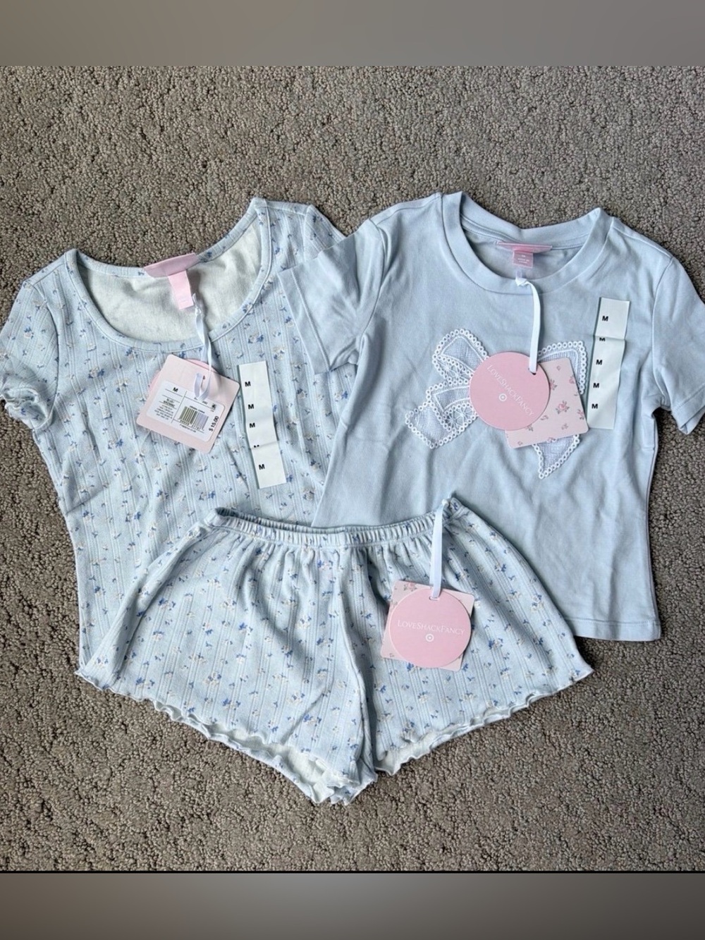 LoveShackFancy Cottagcore Short and Shirt Set Bundle Girl Medium Blue Floral NWT